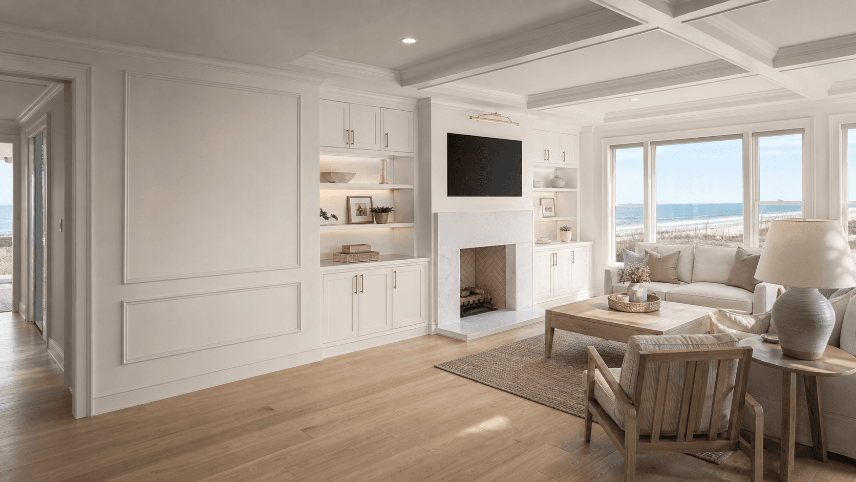 Coastal interior concept with custom millwork and built-ins